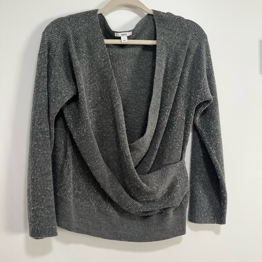 Gray shrug/off the shoulder sweater, low-cut knit